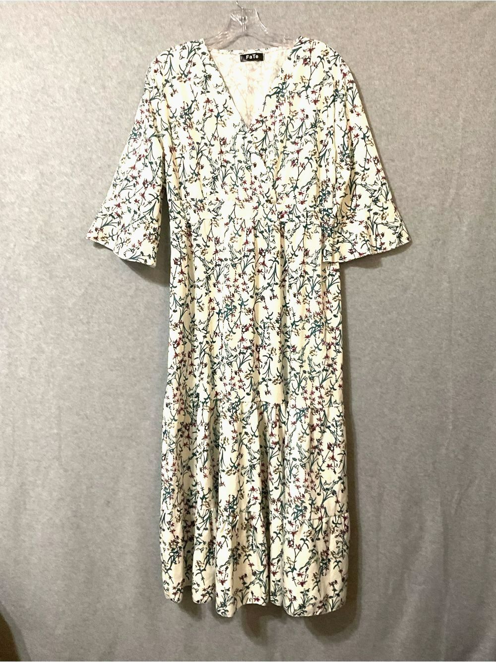 Fate Cream Maxi Dress with Pink & Blue Floral Print Sz XL